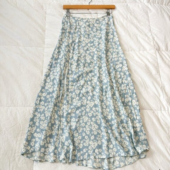 Reformation Zoe Midi Skirt Blue Floral Slit Front Women’s Size 2 - Picture 2 of 9